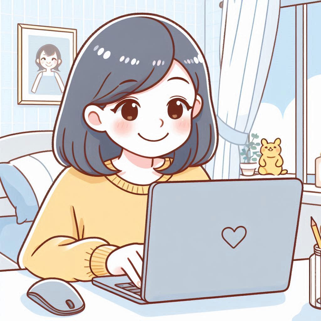 a smiling woman using the computer